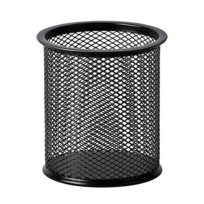 Round Cylindrical Black Mesh Metal Desk Pen, Pencil Organizer Holder For Use at Office, School and Home